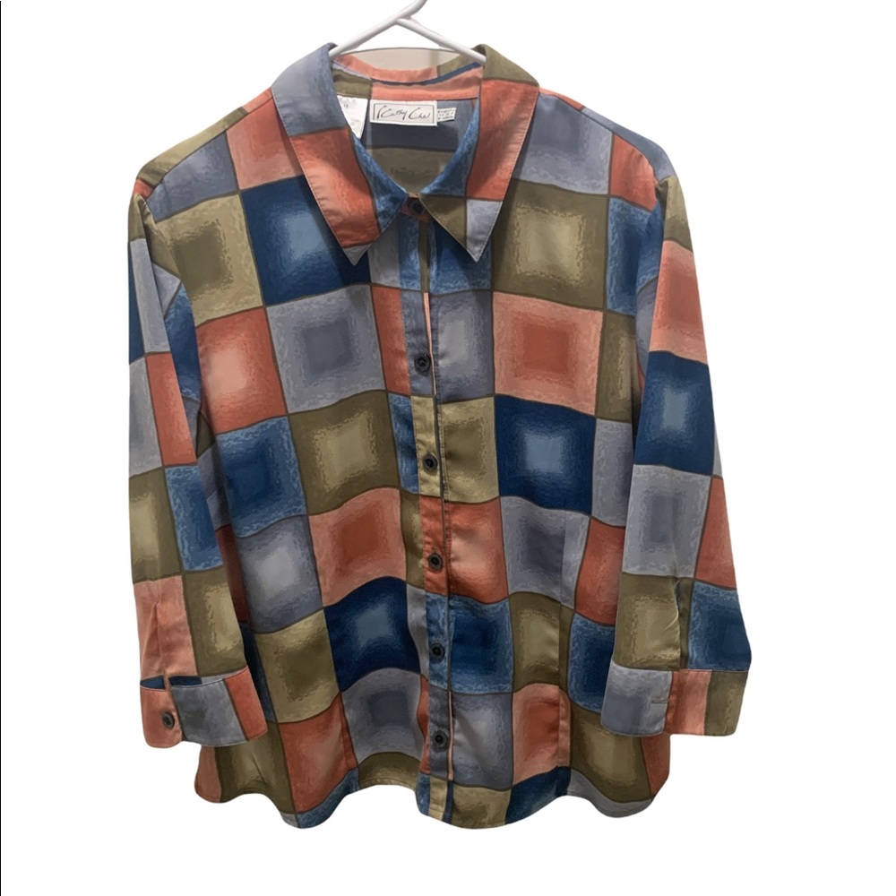 Kathy Che Print Button Up Collared Blouse Size 18